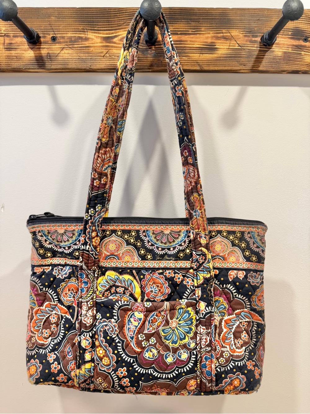 VTG Vera Bradley Kensington Paisley Floral Brown Fabric Zip Tote Shoulder Bag